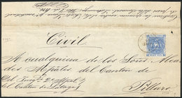 ECUADOR: Front Of A Judicial Document (plica Judicial) Franked With ½R. Blue Of 1872 (Sc.9), With Datestamp Of LATACUNGA - Ecuador