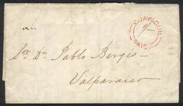 ECUADOR: 4/AU/1857 Guayaquil - Valparaiso: Complete Folded Letter Sent By The British Postal Agency With Paid Postage Of - Ecuador