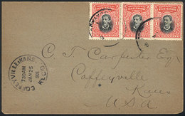ECUADOR: Card Franked With 3c. And Sent From Guayaquil To USA On 8/JA/1906, Franked With Strip Of 3 Of 1c. Of 1901 (Sc.1 - Ecuador