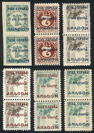 SPAIN: ARAGÓN: 6 Pairs Of Overprinted Stamps, 2 Of Them With INVERTED Overprints, MNH, Excellent Quality! - Andere & Zonder Classificatie