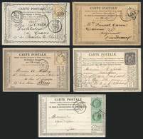 FRANCE: 5 Postal Cards Used Between 1873 And 1877, Very Interesting Postal Markings, Excellent Quality! - Otros & Sin Clasificación