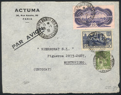 FRANCE: Cover Sent From Paris To Uruguay On 26/NO/1938, Franked With 50Fr. Burelage + Other Values, Very Fine Quality! - Otros & Sin Clasificación