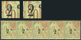 FRANCE - REUNION: Yvert 45, 45a, Strip Of 5 Combining Both Types Of Overprint, MNH, Excellent Quality! - Sonstige & Ohne Zuordnung