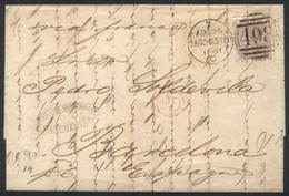 GREAT BRITAIN: 25/AP/1861 Manchester - Barcelona (Spain): Folded Cover Franked By Sc.27, With Duplex Numeral "498" Cance - Sonstige & Ohne Zuordnung