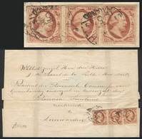 NETHERLANDS: Folded Cover Of A Mourning Letter Franked With 10c. Wilhelm III (Sc.2) STRIP OF 3, Used On 8/MAY/1859, VF Q - Andere & Zonder Classificatie