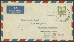 IRAQ: Registered Airmail Cover Sent From HADITHA To Argentina On 21/FE/1948 Franked With 100f., VF Quality, Rare Destina - Irak