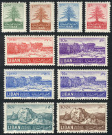 LEBANON: Yvert 78/87, 1952 Cedar & Historic Ruins, Cmpl. Set Of 10 Values, MNH, Excellent Quality! - Líbano