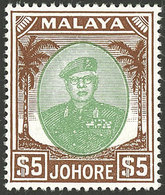 MALAYA - JOHORE: Sc.150, 1949/55 $5, High Value Of The Set, MNH, Excellent Quality! - Johore