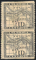 PANAMA: Sc.11a, 1887/88 10c. Black On Yellowish Paper, Pair IMPERFORATE HORIZONTALLY, Thin On Back, Very Good Front! - Panama