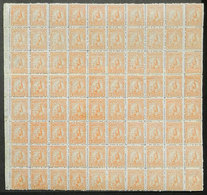 PARAGUAY: Sc.12, 1879/81 Lion 5R. Orange, Large Block Of 80 Stamps, MNH (about 20 With Hinges Reinforcing The Perforatio - Paraguay