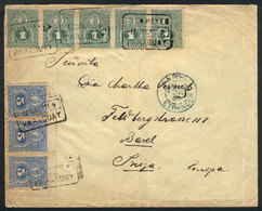 PARAGUAY: 17/DE/1892 VILLA HAYES - Basel (Switzerland): Cover Franked With Sc.23 Strip Of 5 + Sc.25 Strip Of 3 With Seve - Paraguay