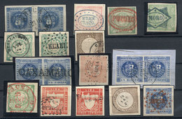 PERU: RARE CANCELS: Stockcard With 3 Pairs And 12 Classic Stamps, All With Rare And Scarce Cancels, For Example Of Arica - Peru