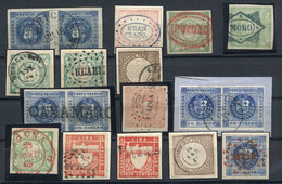 PERU: RARE CANCELS: Stockcard With 3 Pairs And 12 Classic Stamps, All With Rare And Scarce Cancels, For Example Of Arica - Pérou