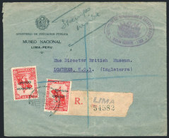 PERU: Registered Cover Franked By Sc.O32 X2, From Lima To England On 17/AU/1936, VF Quality, Rare! - Peru