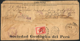PERU: Front Of A Registered Cover Franked By Sc.O32, Sent From Lima To USA On 3/SE/1935, Fine Quality, Very Rare! - Peru