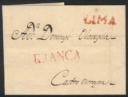 PERU: Folded Cover Sent To Castro, With Red "LIMA" And "FRANCA" Markings, Very Fine Quality!" - Pérou