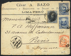 PERU: Front Of A Registered Cover With AR Sent From Lima To Paris On 3/FE/1896, With Very Nice Postage Of 37c. Including - Perú