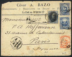 PERU: Front Of A Registered Cover With AR Sent From Lima To Paris On 3/FE/1896, With Very Nice Postage Of 37c. Including - Perù