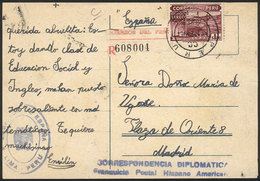 PERU: Postcard Sent From The Spanish Embassy In Lima To Madrid On 2/SE/1953, With Latin-American Postal Franchise For Di - Perú