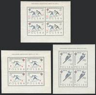 POLAND: Yvert 28/30, 1962 Winter Sports, Cmpl. Set Of 3 MNH Souvenir Sheets, Excellent Quality! - Other & Unclassified