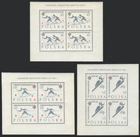 POLAND: Yvert 28/30, 1962 Winter Sports, Cmpl. Set Of 3 MNH Souvenir Sheets, Excellent Quality! - Altri & Non Classificati