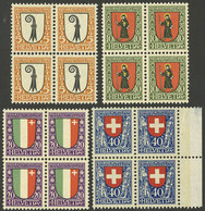 SWITZERLAND: Yvert 192/195, 1923 Pro Juventute (coat Of Arms), Cmpl. Set Of 4 Values In MNH Blocks Of 4, Superb! - Andere & Zonder Classificatie