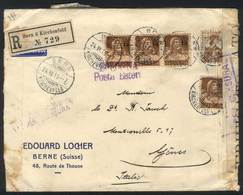 SWITZERLAND: Registered Cover Sent From Bern To Italy On 24/JUN/1915, Nice Postage, Censored, VF! - Other & Unclassified