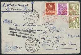 SWITZERLAND: 6/NO/1935 Alps FIRST WINTER Mail Via The Julier Pass: Front Of Cover Sent To Argentina, With Special Red Po - Other & Unclassified