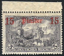 TURKEY - GERMAN OFFICES: Sc.53, 1906/12 15Pi. On 3Mk. With Watermark, MNH, Excellent Quality, Catalog Value US$290. - Turchia (uffici)