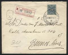 URUGUAY: Cover Franked By Sc.165, Sent From Montevideo To Buenos Aires On 23/AU/1908 By Registered Mail, VF Quality! - Uruguay