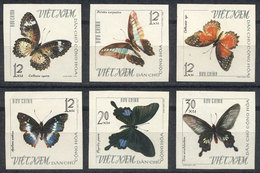 NORTH VIETNAM: Yvert 472/477 (Sc.398/403), Butterflies, Complete Set Of 6 IMPERFORATE Unmounted Values, Excellent Qualit - Vietnam