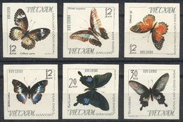 NORTH VIETNAM: Yvert 472/477 (Sc.398/403), Butterflies, Complete Set Of 6 IMPERFORATE Unmounted Values, Excellent Qualit - Viêt-Nam