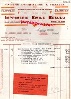 86- POITIERS- FACTURE IMPRIMERIE EMILE BEAULU- PAPIERS EMBALLAGE MANUFACTURE SACS PAPIER-8 RUE GRANDES ECOLES-1933 - Druck & Papierwaren