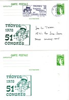 E43. LOT 2 CARTES POSTALES 51ème CONGRES FÉDÉRAL TROYES - 1978 - SABINE GANDON - Overprinter Postcards (before 1995)
