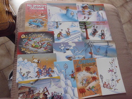 LOT DE 13 CARTES HUMORISTIQUES VIERGES ...ILLUSTRATIONS ...SKI..MONTAGNE ...SIGNEES A. MERMIN - 5 - 99 Cartes