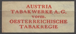 TABAKREGIE - AUSTRIA TABAKWERKE - CIGARETTE Cigarette Tobacco - Label Vignette - Etiketten