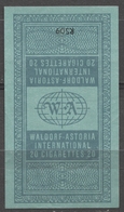 USA Waldorf Astoria - CIGARETTE Cigarettes Tobacco - Label Vignette  - Used Seal Stripe - Tobacco