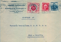 1937 , ALICANTE , FRONTAL CIRCULADO A GRAO ( VALENCIA ) , COMPAÑIA ARRENDATARIA MONOPOLIO DE PETRÓLEOS , VIÑETA S.R.I. - Briefe U. Dokumente
