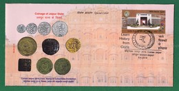 INDIA 2019 - Learn History From Coins - Special Cover MNH ** - Coinage Of Jaipur State, Gandhi, Coin On Stamp - As Scan - Coins