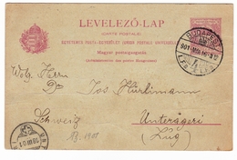 Entier Postal Budapest 1901 Hongrie Magyarország Hungary Suisse Unterägeri Schweiz - Paquetes Postales