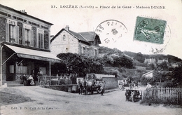78. YVELINES - LOZERE. Place De La Gare - Maison DUGNE, Café De La Gare. (Attelages, Livraison...) Rare. - Palaiseau