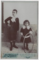 Photo Originale Cabinet XIXéme Enfants Frère Et Soeur Habits Du Dimanche Cerceau Par Soler Tunis - Anciennes (Av. 1900)