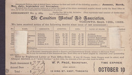 Canada Postal Stationery Ganzsache Victoria PRIVATE Print CANADIAN MUTUAL AID ASSOCIATION, TORONTO 1889 MERLIN Ont. - 1860-1899 Regering Van Victoria