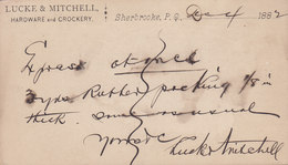 Canada Postal Stationery Ganzsache Victoria PRIVATE Print LUCKE & MITCHELL Hardware & Crockery, SHERBROKE 1882 MONTREAL - 1860-1899 Reign Of Victoria