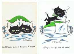 Illustrateur G. MEUNIER - Lot De 2 Cartes Postales De Chat (fr74) - Meunier, G.