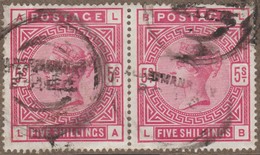 Grande-Bretagne 1883 Y&T 87 SG 180.  5/ Victoria, Paire Oblitérée Sur Petit Fragment - Used Stamps