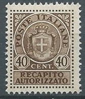 1945 LUOGOTENENZA RECAPITO AUTORIZZATO 40 CENT MNH ** - 20 - Geautoriseerde Privédienst