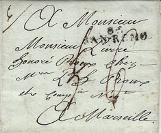 1806- Lettre De 85 / SAN-REMO  ( Alpes Maritimes ) 38 Mm Taxe 5 Puis 6 D  Pour Marseille - 1792-1815: Dipartimenti Conquistati