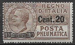 REGNO D'ITALIA POSTA PNEUMATICA 1924-25 EFFIGE DI V.EMANUELE III SOPRASTAMPATI SASS. 5 MLH VF - Pneumatic Mail