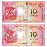 2018 MACAO BANKNOTE YEAR OF THE DOG 2V - Macao